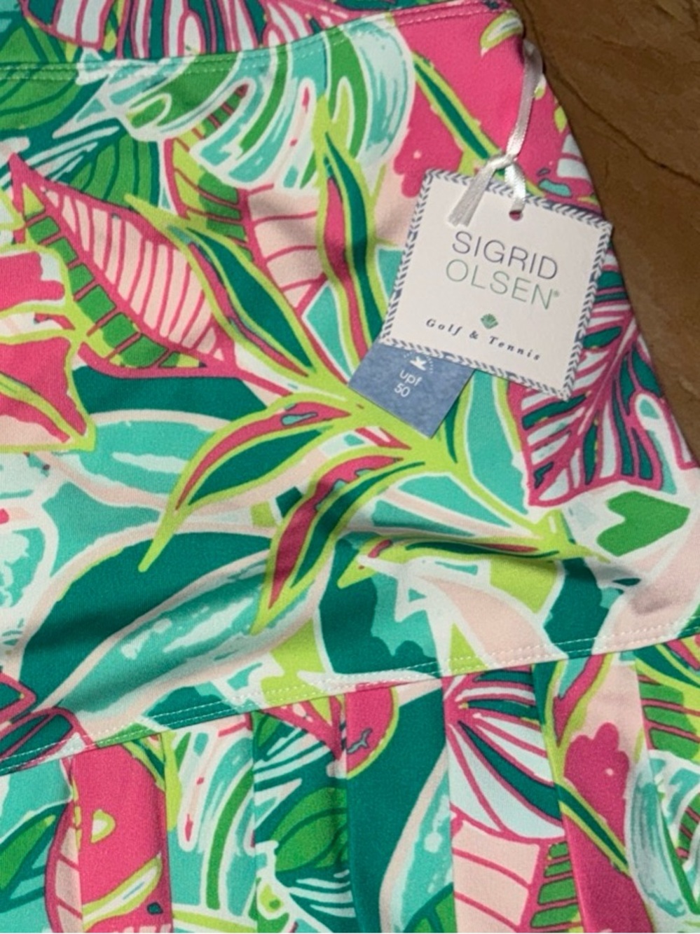 Sigrid Olsen Tropical Print Mini Skirt in Teal, Pink, Green - Picture 5 of 7